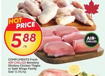 Sobeys Fresh AIR-CHILLED Boneless Skinless Chicken Thighs or Split Wings offer