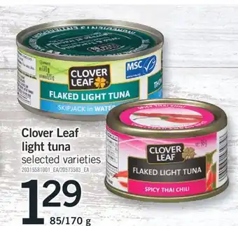 Fortinos CLOVER LEAF LIGHT TUNA, 85/170 g offer