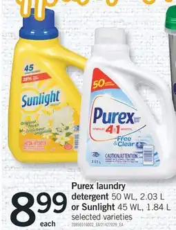 Fortinos PUREX LAUNDRY DETERGENT 50 WL, 2.03 L OR SUNLIGHT 45 WL, 1.84 L offer