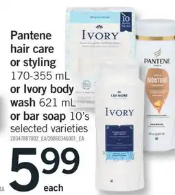 Fortinos PANTENE HAIR CARE OR STYLING, 170-355 ML OR IVORY BODY WASH, 621 ML OR BAR SOAP, 10'S offer