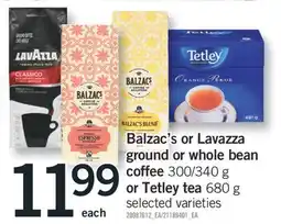 Fortinos BALZAC'S OR LAVAZZA GROUND OR WHOLE BEAN COFFEE 300/340 G OR TETLEY TEA 680 G offer