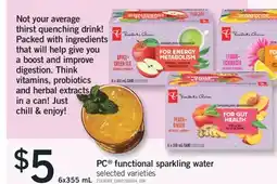Fortinos PC FUNCTIONAL SPARKLING WATER, 6x355 mL offer
