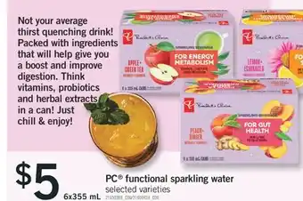 Fortinos PC FUNCTIONAL SPARKLING WATER, 6x355 mL offer