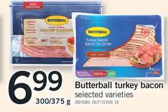 Fortinos BUTTERBALL TURKEY BACON, 300/375 G offer