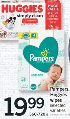 Fortinos PAMPERS, HUGGIES WIPES, 560-720's offer