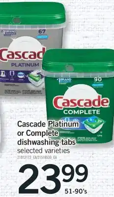 Fortinos CASCADE PLATINUM OR COMPLETE OR COMPLETE DISHWASHING TABS, 51-90's offer