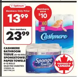 Loblaws CASHMERE BATHROOM TISSUE 20=60 ROLLS SPONGETOWELS PAPER TOWELS 6=12 ROLLS offer