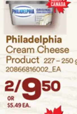 Loblaws PHILADELPHIA CREAM CHEESE PRODUCT 227 – 250G offer