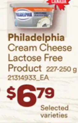 Loblaws PHILADELPHIA CREAM CHEESE LACTOSE FREE PRODUCT, 227-250 G offer