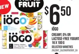 Loblaws IÖGO CREAMY, 0% OR LACTOSE-FREE YOGURT 16 X 100 G offer