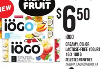 Loblaws IÖGO CREAMY, 0% OR LACTOSE-FREE YOGURT 16 X 100 G offer