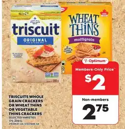 Loblaws TRISCUITS WHOLE GRAIN CRACKERS OR WHEAT THINS OR VEGETABLE THINS CRACKERS, 175-200 G offer