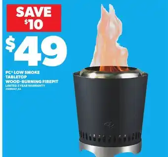 Loblaws PC LOW SMOKE TABLETOP WOOD-BURNING FIREPIT offer