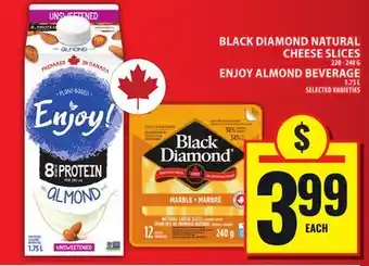 Food Basics BLACK DIAMOND NATURAL CHEESE SLICES OR ENJOY ALMOND BEVERAGE offer