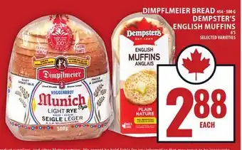 Food Basics DIMPFLMEIER BREAD OR DEMPSTER'S ENGLISH MUFFINS offer