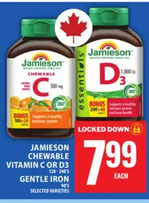 Food Basics JAMIESON CHEWABLE VITAMIN C OR D3 OR GENTLE IRON offer