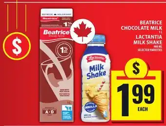 Food Basics BEATRICE CHOCOLATE MILK OR LACTANTIA MILK SHAKE offer