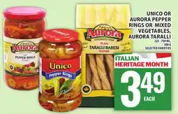 Food Basics UNICO OR AURORA PEPPER RINGS OR MIXED VEGETABLES, AURORA TARALLI offer