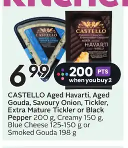 Sobeys CASTELLO Aged Havarti, Aged Gouda, Savoury Onion, Tickler, Extra Mature Tickler or Black Pepper offer