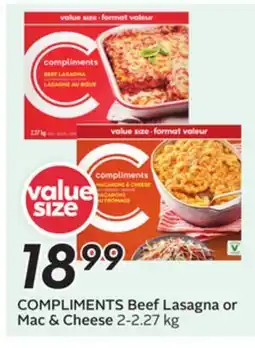Sobeys COMPLIMENTS Beef Lasagna or Mac & Cheese offer