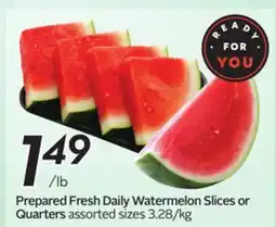 Sobeys Prepared Fresh Daily Watermelon Slices or Quarters offer
