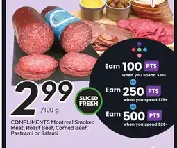 Sobeys COMPLIMENTS Montreal Smoked Meat, Roast Beef, Corned Beef, Pastrami or Salami offer