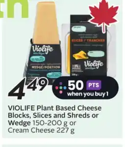 Sobeys VIOLIFE Plant Based Cheese Blocks, Slices and Shreds or Wedge offer