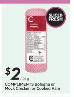 Sobeys COMPLIMENTS Bologna or Mock Chicken or Cooked Ham offer