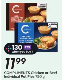 Sobeys COMPLIMENTS Chicken or Beef Individual Pot Pies offer