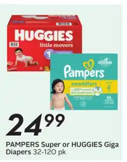 Sobeys PAMPERS Super or HUGGIES Giga Diapers offer