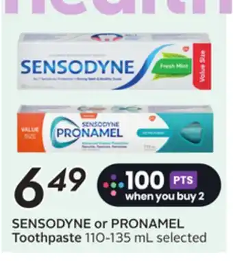 Sobeys SENSODYNE or PRONAMEL Toothpaste offer