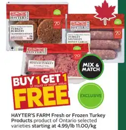 Sobeys HAYTER'S FARM Fresh or Frozen Turkey Products offer