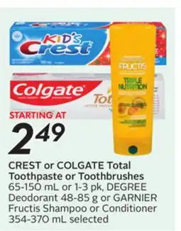 Sobeys CREST or COLGATE Total Toothpaste or Toothbrushes offer