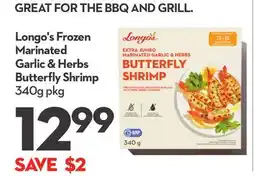 Longo's Longo's Frozen Marinated Garlic & Herbs Butterfly Shrimp offer