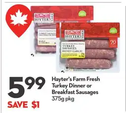 Longo's Hayter's Farm Fresh Turkey Dinner or Breakfast Sausages offer