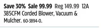Canadian Tire WORX 12A 385CFM Corded Blower, Vacuum & Mulcher offer