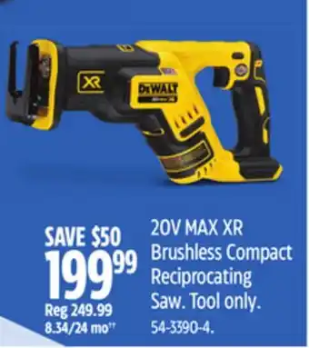 Canadian Tire Dewalt 20V MAX XR Brushless Compact Reciprocating Saw. Tool only offer