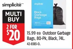 Canadian Tire Simplicite Outdoor Garbage Bags, 80-Pk, Black, 74L offer
