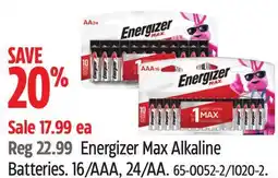 Canadian Tire Energizer Max Alkaline Batteries offer