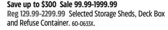 Canadian Tire Suncast Selected Storage Sheds, Deck Box and Refuse Container offer