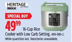 Canadian Tire Heritage 16-Cup Rice Cooker with Low Carb Setting offer