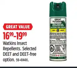 Canadian Tire Watkins Insect Repellents. Selected DEET and DEET-free option offer