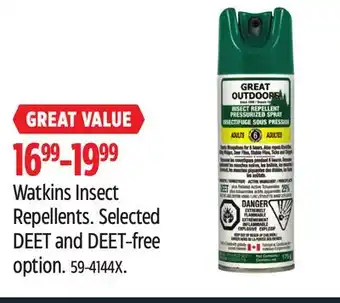 Canadian Tire Watkins Insect Repellents. Selected DEET and DEET-free option offer