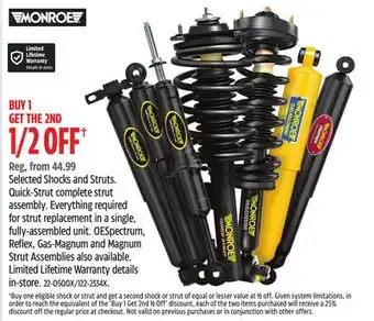 Canadian Tire MONROE Selected Shocks and Struts. Quick-Strut complete strut assembly offer
