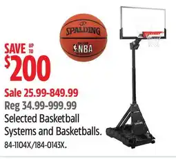 Canadian Tire Spalding Selected Basketball Systems and Basketballs offer