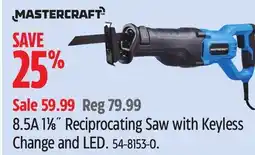 Canadian Tire Mastercraft 8.5A 1 1⁄8˝ Reciprocating Saw with Keyless Change and LED offer