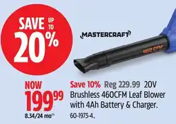 Canadian Tire MASTERCRAFT Brushless 460 CFM Leaf Blower with 4Ah Battery & Charger offer