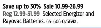 Canadian Tire Selected Energizer and Rayovac Batteries offer