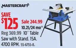 Canadian Tire Mastercraft 10˝ Table Saw with Stand 15A 4700 RPM offer