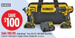 Canadian Tire Dewalt 20V MAX Brushless Li-Ion 1⁄2˝ Drill and 1⁄4˝ Impact Driver Combo Kit offer